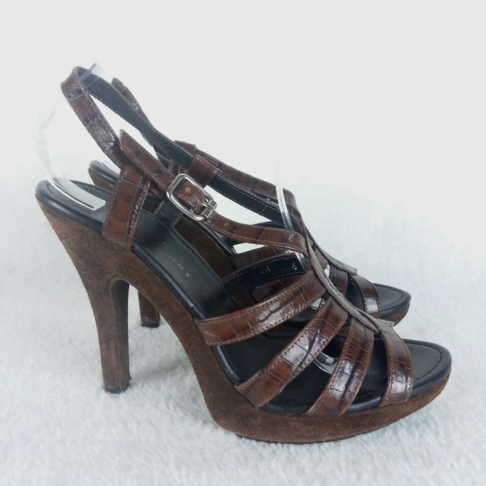 Donald Pliner Gisa Brown Snake‎ Print Leather Slingback Platform Heels Womens 6M